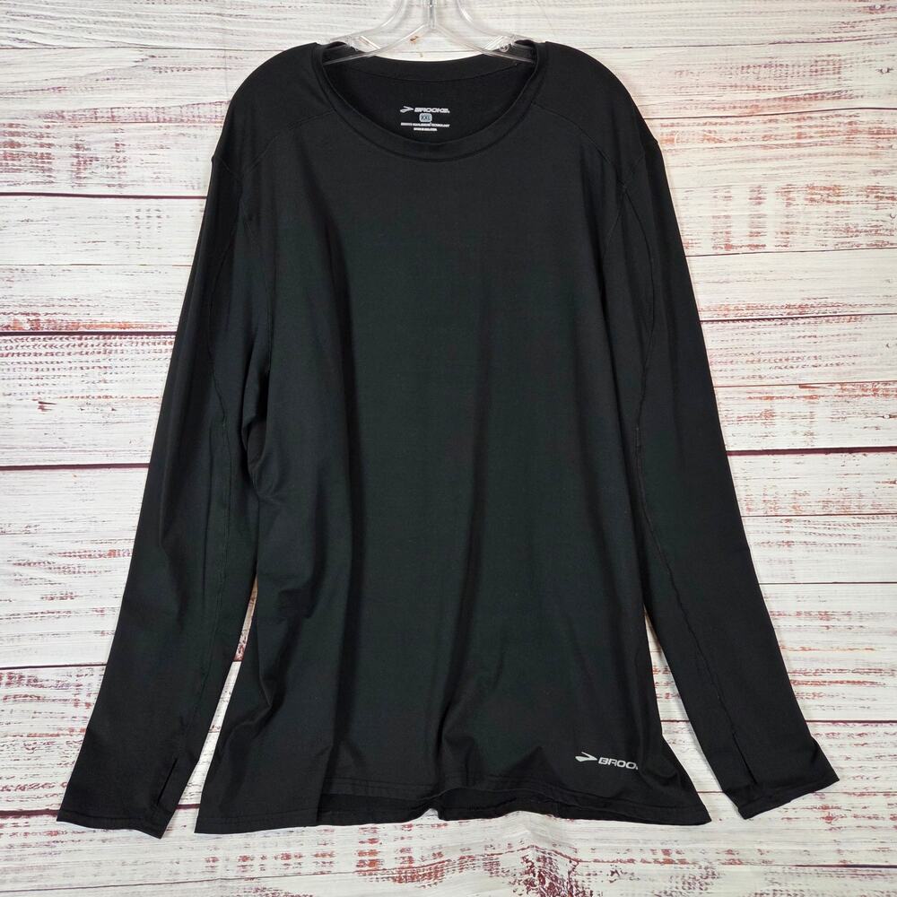 Brooks Mens Black Long Sleeve Performance Shirt 2XL Black Sweat Wicking Running